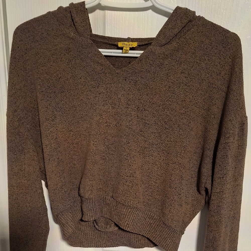 Daisy Brown Hooded Cropped Knit Top